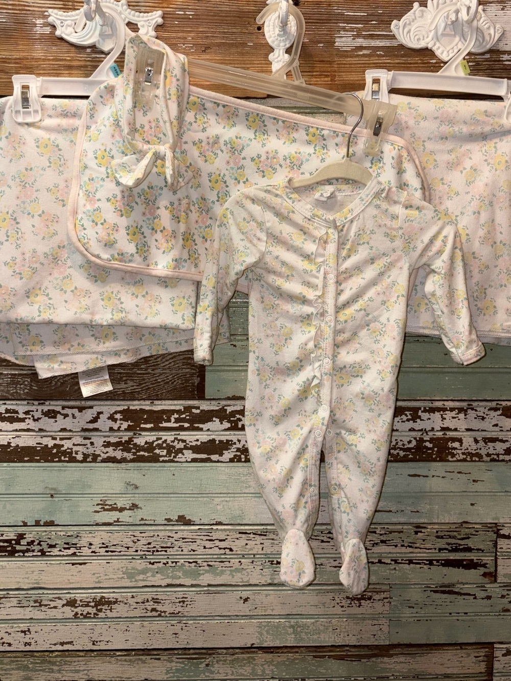 Starting Out Baby Floral Footed Sleeper Set - White with Pastel Floral Print